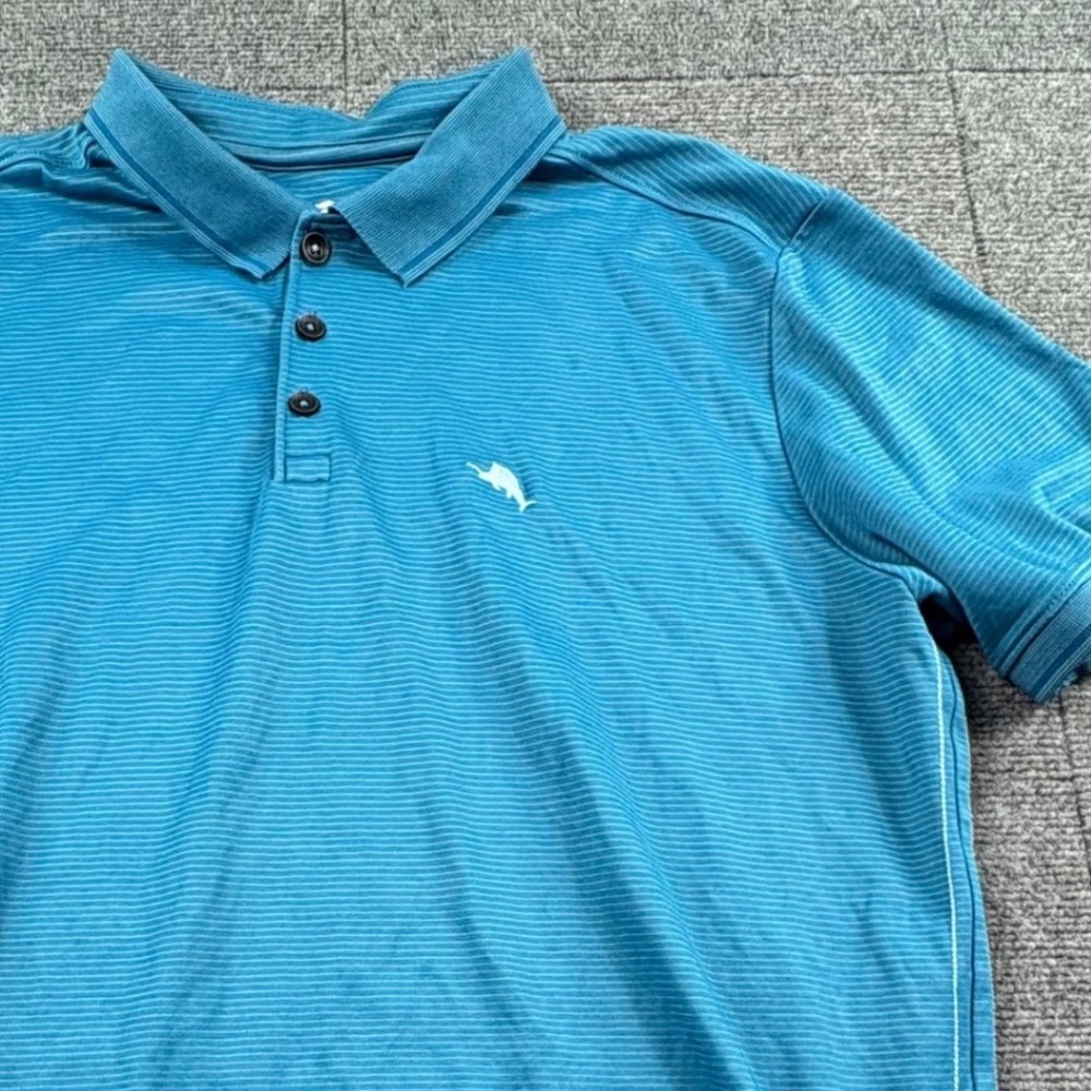 Tommy Bahama Mens XL Blue Striped Short Sleeve Marlin Polo Shirt